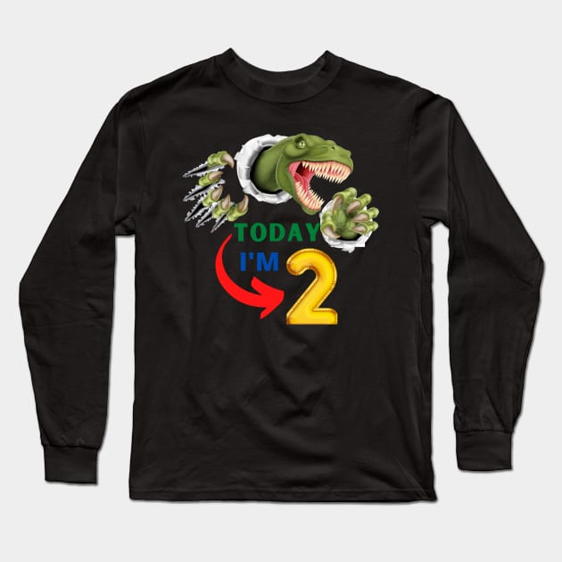 2nd Birthday Dinosaur Roaring Long Sleeve T-Shirt by ALBOYZ